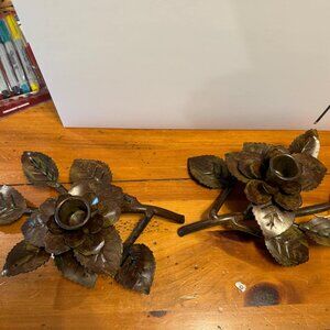 Island Creek Trading Co. Metal Table Top Long StemFlower Candle Holders Set of 2